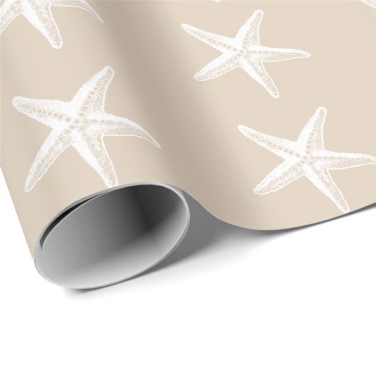 White Tan Starfish Patroon Cadeaupapier (Rol Hoek)
