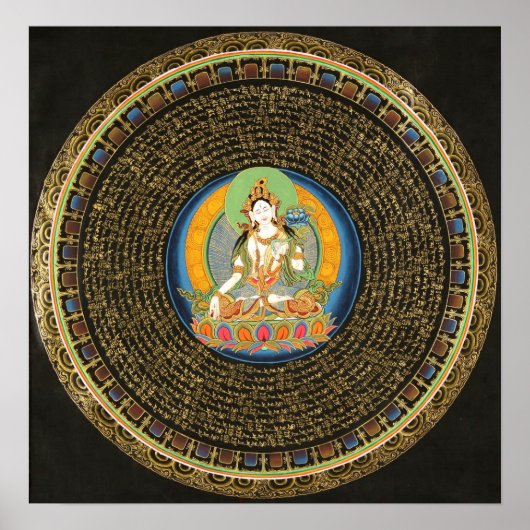 White Tara Mantra Mandala Thangka Poster (Voorkant)