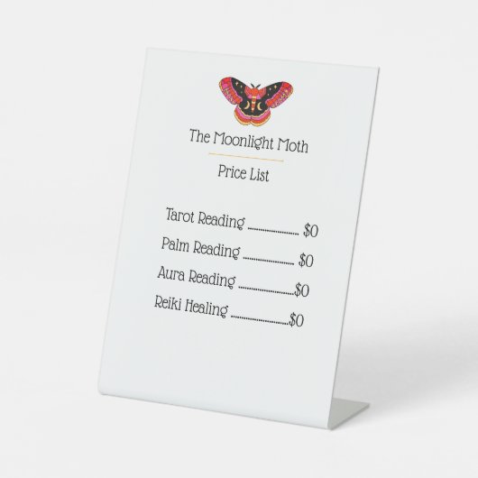 White  Tattoo Style Art Moth Pedestal Sign Reclamebord Met Voetstuk (Voorkant)