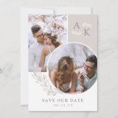 White Taupe Greenery Overlapping Photos Save The Date (Voorkant)