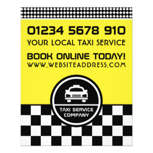 White Taxi Cab Circled Logo with Price List Flyer