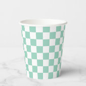 White & Teal Checkerboard Paper Cups Papieren Bekers (Achterkant)