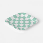White & Teal Checkerboard Paper Plates Papieren Bordje (Gebogen)