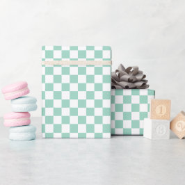 White & Teal Checkerboard Wrapping Paper Roll Cadeaupapier