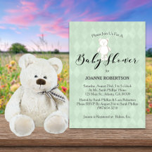 White Teddy Bear Diamond Sage Green Baby shower