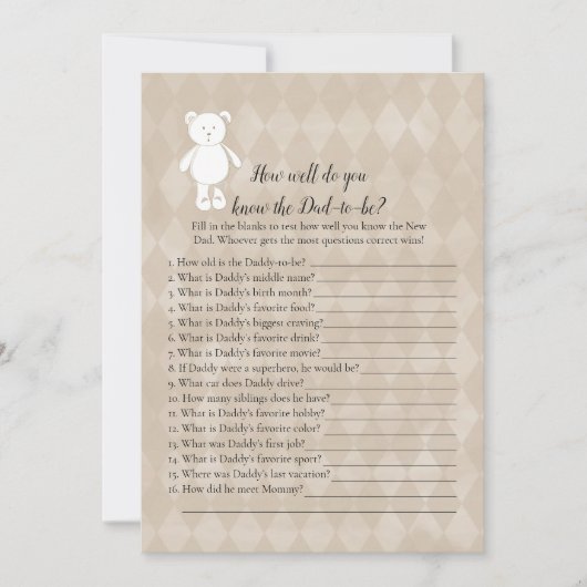 White Teddy Bear die papa het beste schoenspel ken Kaart (Voorkant)