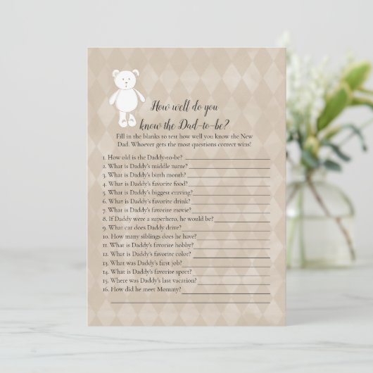 White Teddy Bear die papa het beste schoenspel ken Kaart (Staand voorkant)