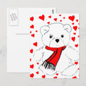 White Teddy Bear en Hearts Briefkaart (Voorkant / Achterkant)