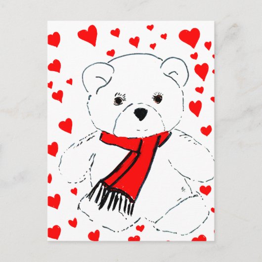 White Teddy Bear en Hearts Briefkaart (Voorkant)