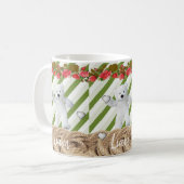 White Teddy Bear Green White Stripe Mok (Voorkant links)