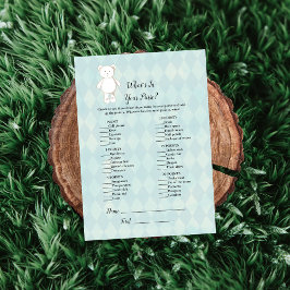 White Teddy Bear in je Baby shower Game Kaart