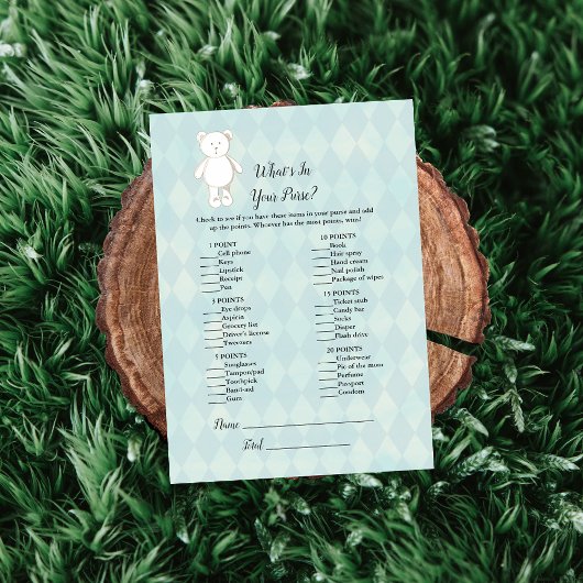 White Teddy Bear in je Baby shower Game Kaart