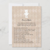 White Teddy Bear onder Baby shower Game Kaart (Voorkant)