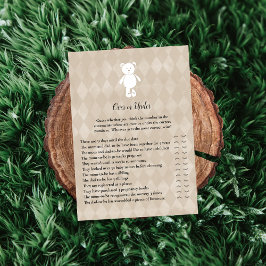 White Teddy Bear onder Baby shower Game Kaart