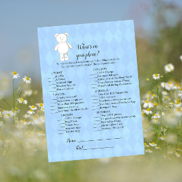 White Teddy Bear op je Baby shower Game Kaart