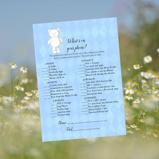 White Teddy Bear op je Baby shower Game Kaart