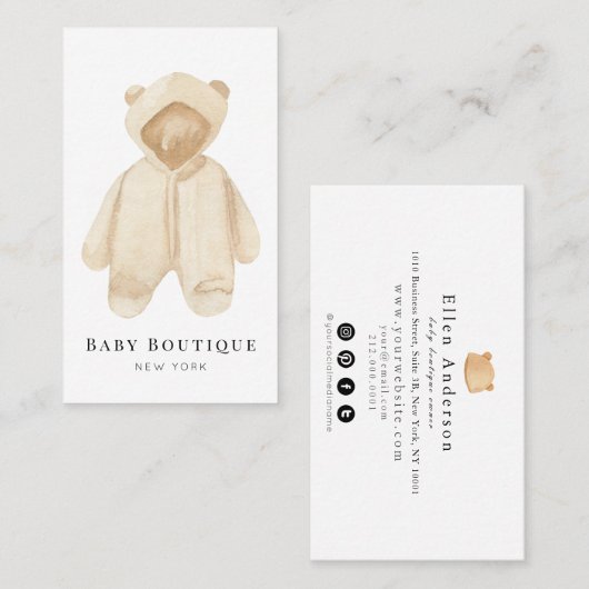 White Teddy Bear Romper Baby Boutique Social Media Visitekaartje (Voorkant / Achterkant)