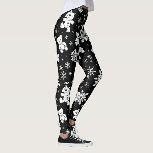 White Teddy Bear & Snowflake Seamless Pattern Leggings (Rechts)