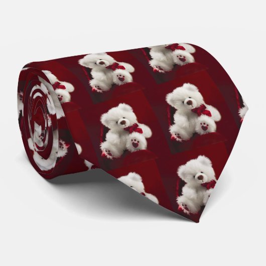 White Teddy Bear Stropdas (Opgerold)