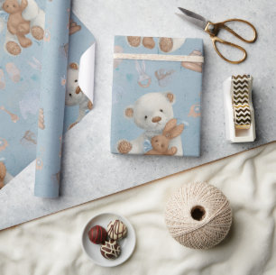 White Teddy Bear Wild One Year Wrapping Paper Cadeaupapier