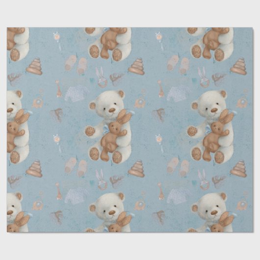 White Teddy Bear Wild One Year Wrapping Paper Cadeaupapier (Vlak)