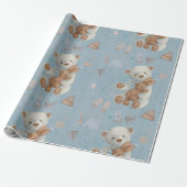 White Teddy Bear Wild One Year Wrapping Paper Cadeaupapier (Uitgerold)