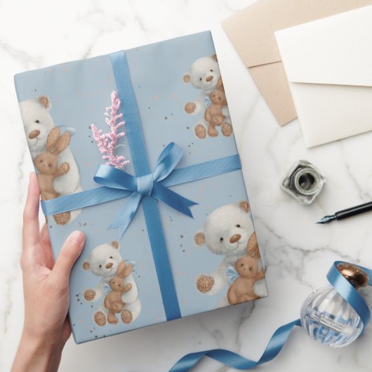White Teddy Bear Wild One Year Wrapping Paper Cadeaupapier (Geschenken)