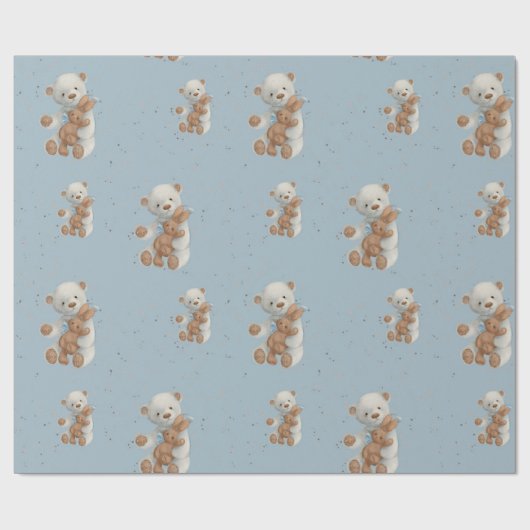 White Teddy Bear Wild One Year Wrapping Paper Cadeaupapier (Vlak)