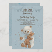 White Teddy Bear Wild Uitnodiging voor één verjaar (Voorkant / Achterkant)