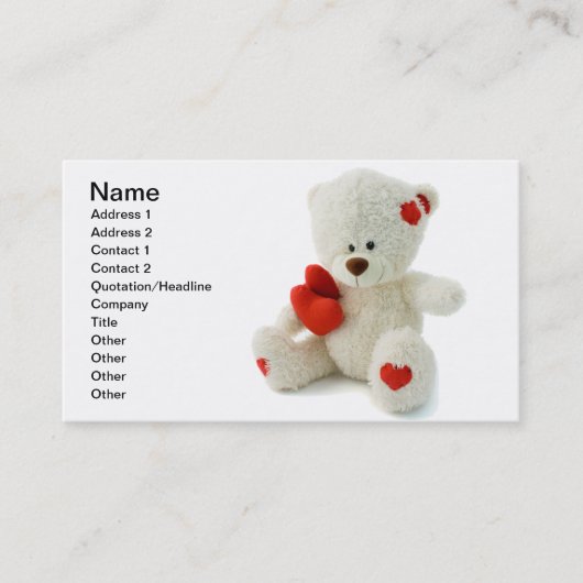 White Teddy beer houdt een rood hart vast Visitekaartje (Voorkant)