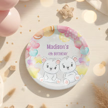 white teddy beer verjaardagspapier bord