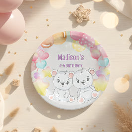 white teddy beer verjaardagspapier bord