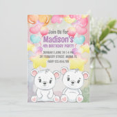 white teddy beer verjaardagsuitnodiging kaart (Staand voorkant)