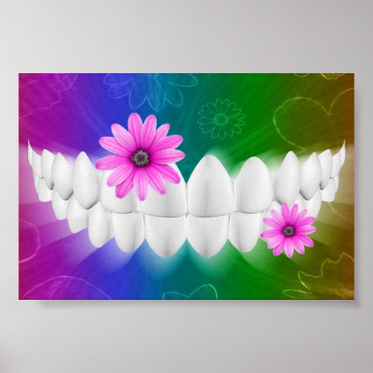 White Teeth Smile Pink Flower Dentist Poster (Voorkant)