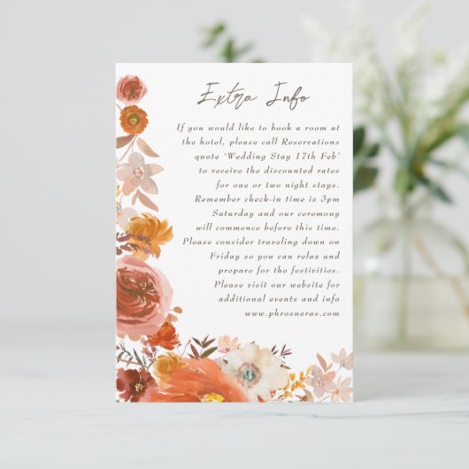 White Terracotta Floral Info Detail Waterverf Informatiekaartje (Staand voorkant)