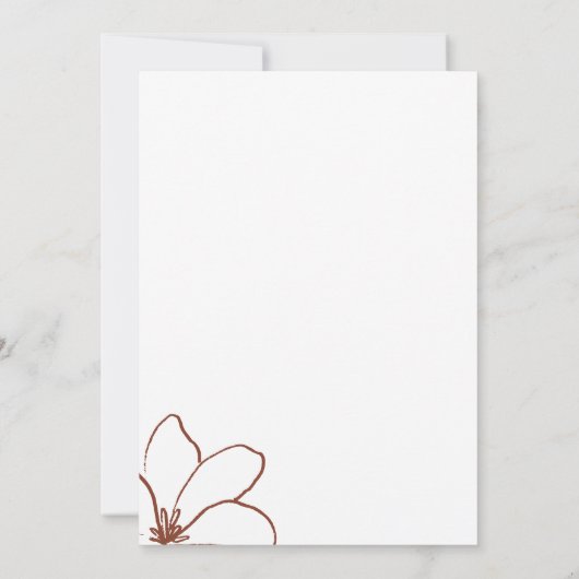 White Terracotta Line Flower Handgetekend Kaart (Achterkant)