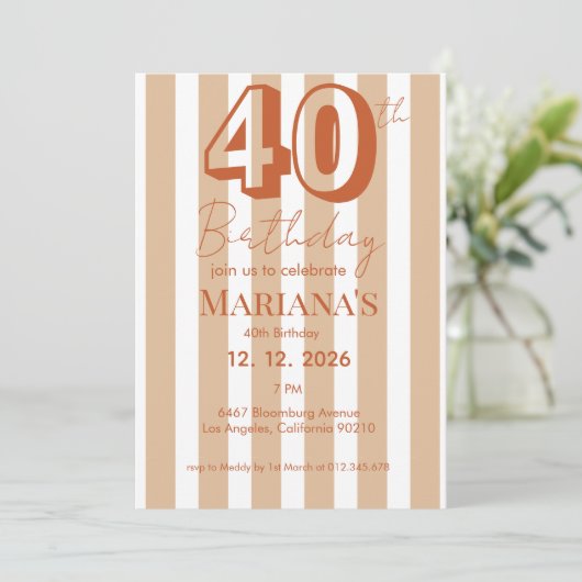 White & Terracotta Stripes Modern Scripted Kaart (Staand voorkant)