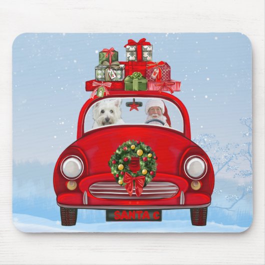 White Terrier Dog West Highland met Santa Claus Muismat (Voorkant)