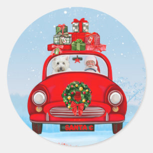White Terrier Dog West Highland met Santa Claus Ronde Sticker