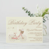 White Terrier on Pink Bicycle Birthday Invitation Kaart (Staand voorkant)