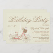 White Terrier on Pink Bicycle Birthday Invitation Kaart (Voorkant / Achterkant)