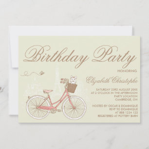 White Terrier on Pink Bicycle Birthday Invitation Kaart