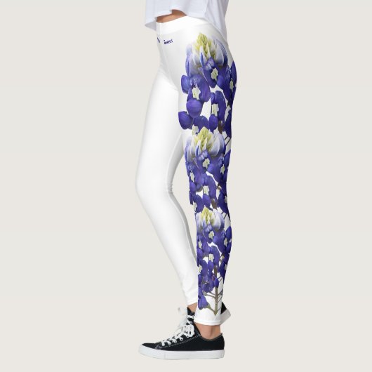 White Texas State Flower Blue Bonnet Leggings (Links)