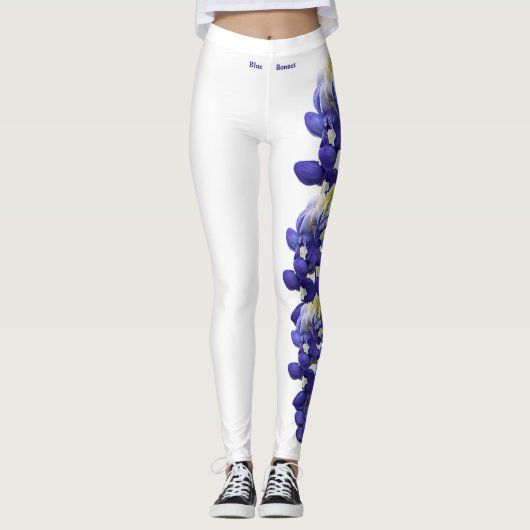 White Texas State Flower Blue Bonnet Leggings (Voorkant)
