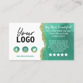 White Text Gold Blauwgroen Agate Bedankt voor aank Visitekaartje (Achterkant)