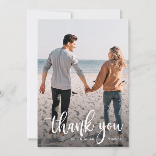 White Text Overlay Weddenfoto Bedankkaart (Voorkant)