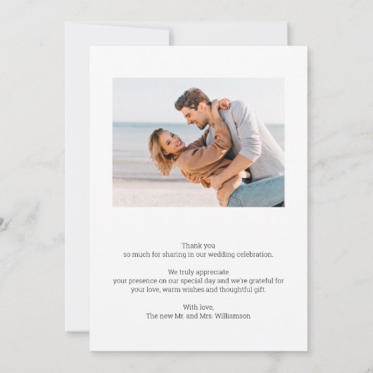 White Text Overlay Weddenfoto Bedankkaart (Achterkant)