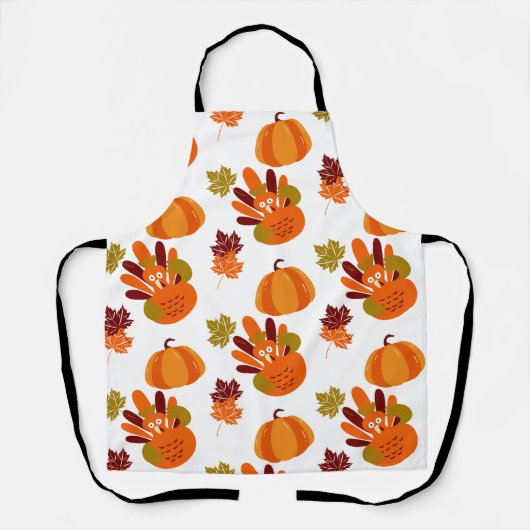 White Thanksgiving Turkey Pumpkin Autumn Leaves Schort (Voorkant)