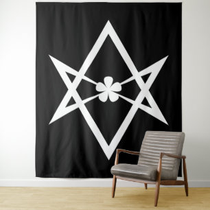 White THEema Solid Unicursal Hexagram op Black Wandkleed