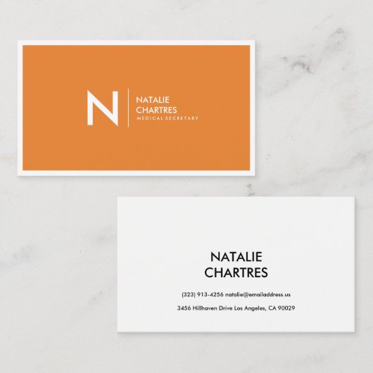 White Thin Framed Minimalist Monogram Oranje Visitekaartje (Voorkant / Achterkant)
